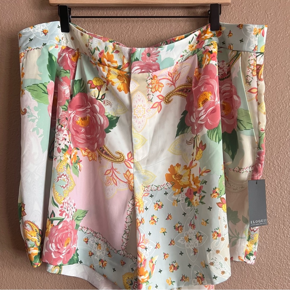 Eloquii Satin Floral and Paisley Print Shorts Size 22 NWT
